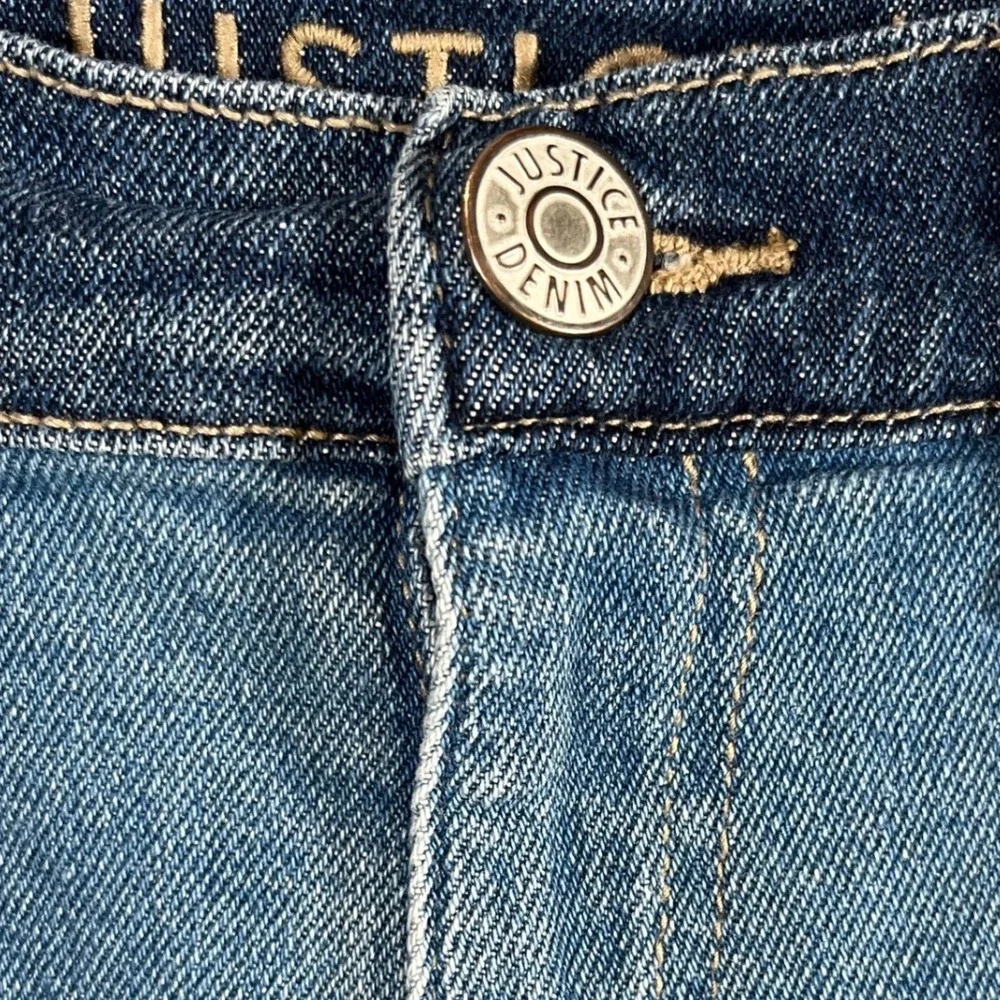 Justice Girls Two Tone Colorblock High Rise Jeans Blue Denim Size 18 Raw Hem‎